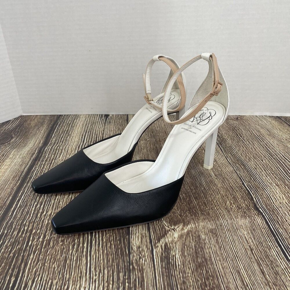 Kimberly Whitman for Antonio Melani Ankle Strap Heels Sz 7 Black White Tan